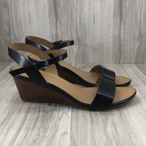 Franco Sarto Wedge Sandals Womens 8M Dulce Black Buckle Strap Shoes